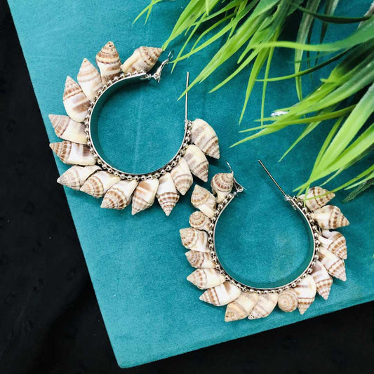 LARQ JEWELS Handicraft Shell Base Metal Hoop Earring for Women