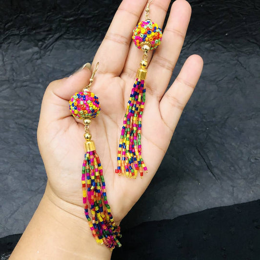 LARQ JEWELS Multicolor Tassel styled with Bead Drop Fashion Earrings For Women