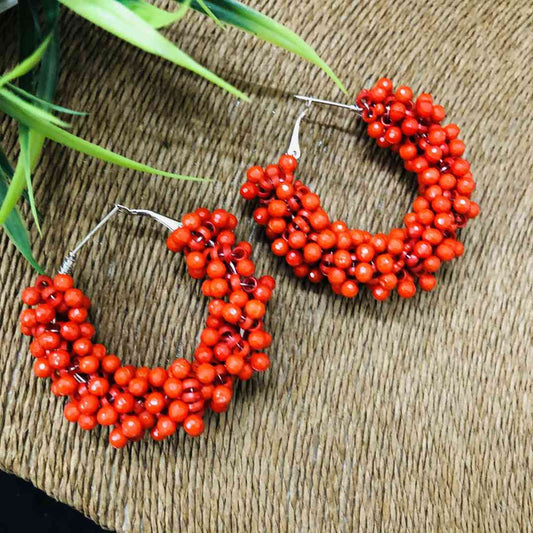 LARQ JEWELS Red Beads Hoop Earrings for Women and Girls
