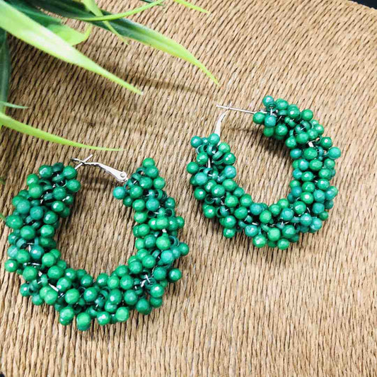LARQ JEWELS Green Beads Hoop Earrings for Women and Girls