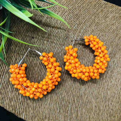 LARQ JEWELS Orange Beads Hoop Earrings for Women and Girls