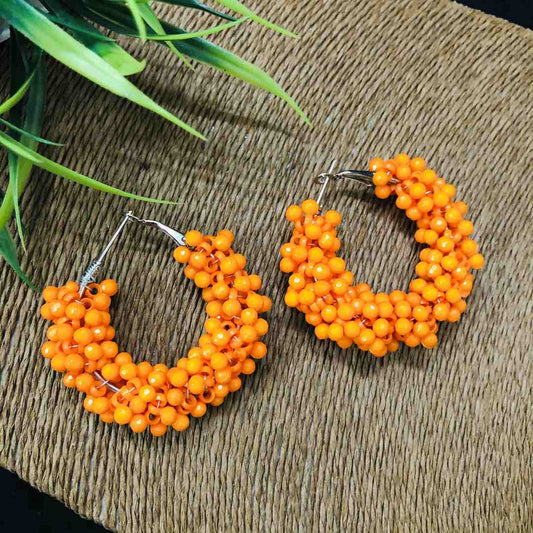 LARQ JEWELS Orange Beads Hoop Earrings for Women and Girls