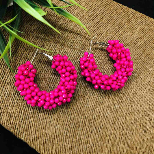 LARQ JEWELS Pink Beads Hoop Earrings for Women and Girls