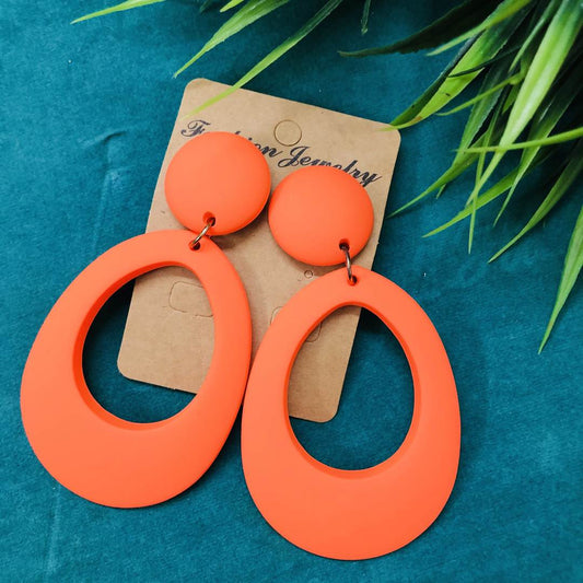 LARQ JEWELS New Style Rubber Material Round Statement Earring For Women - Neon Orange