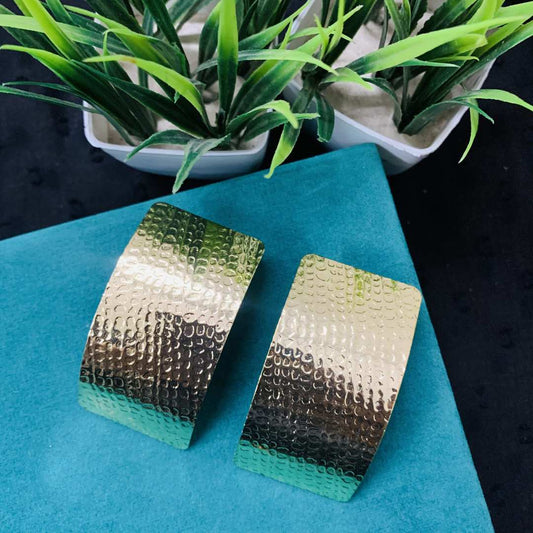 LARQ JEWELS Vintage Metal Textured Geometric Rectangle Drop For Women And Girls Earrings- Golden