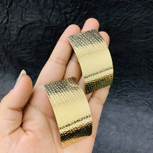 LARQ JEWELS Vintage Metal Textured Geometric Rectangle Drop For Women And Girls Earrings- Golden