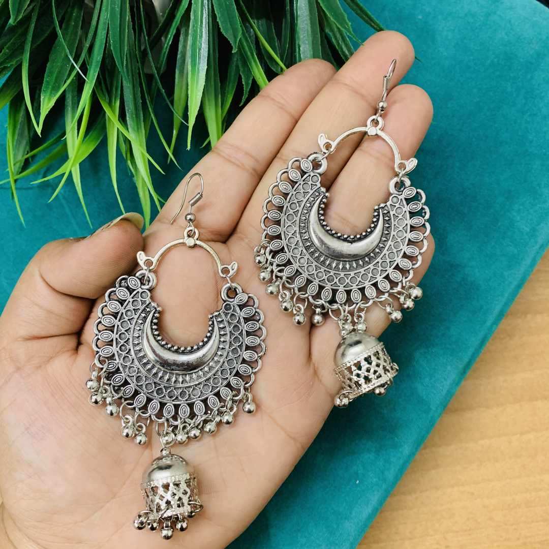 LARQ JEWELS Afgani Chand German Silver Oxidized Grey Jhumki Earrings for Women