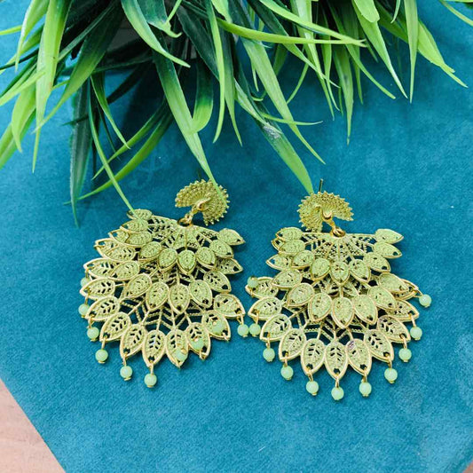 LARQ JEWELS Gold Plated Green Peacock Inspired Kundan Multicolour Party Wear Earrings