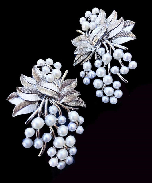 LARQ JEWELS Trending Black Metal Oxidised Flower Pearl Stud Earrings for women and girls