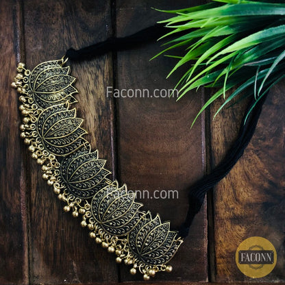 LARQ JEWELS Oxidized Silver Lotus Choker Necklace for women- GOLD