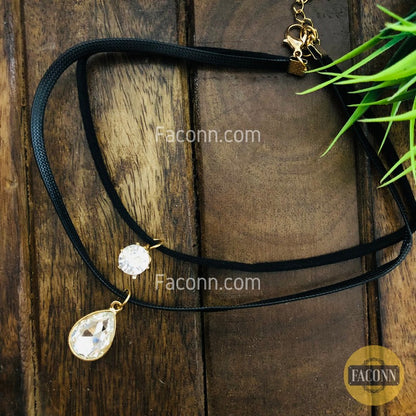 LARQ JEWELS Black Velvet  Dual layer Stone Choker