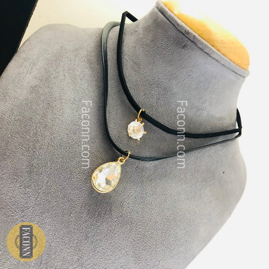 LARQ JEWELS Black Velvet  Dual layer Stone Choker