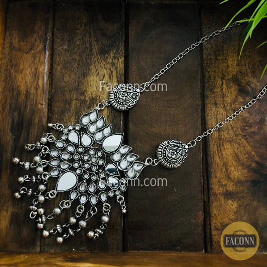 LARQ JEWELS  Afghani Mirror Tribal Silver Oxidized Necklace