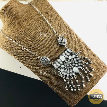LARQ JEWELS  Afghani Mirror Tribal Silver Oxidized Necklace