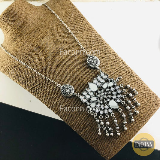 LARQ JEWELS  Afghani Mirror Tribal Silver Oxidized Necklace