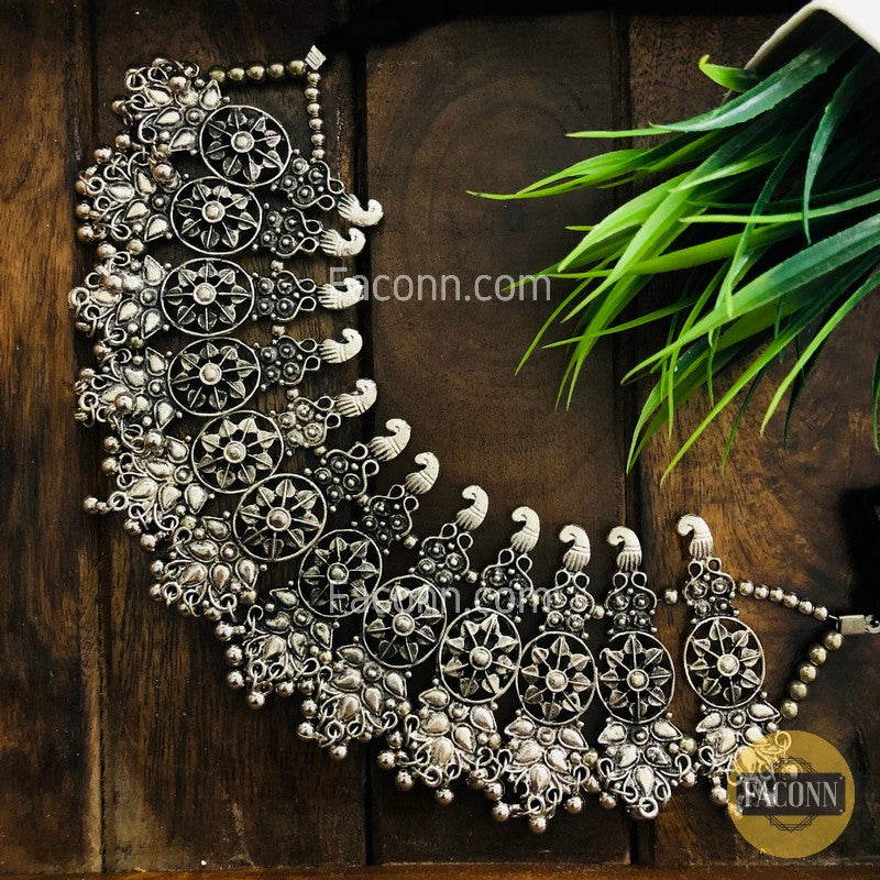 LARQ JEWELS Silver Plated Oxidized Metal Boho Afghani Choker