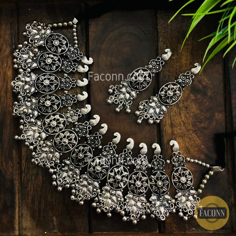 LARQ JEWELS Silver Plated Oxidized Metal Boho Afghani Choker