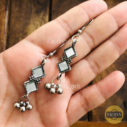 LARQ JEWELS Oxidized Silver Mirror Choker Necklace Set