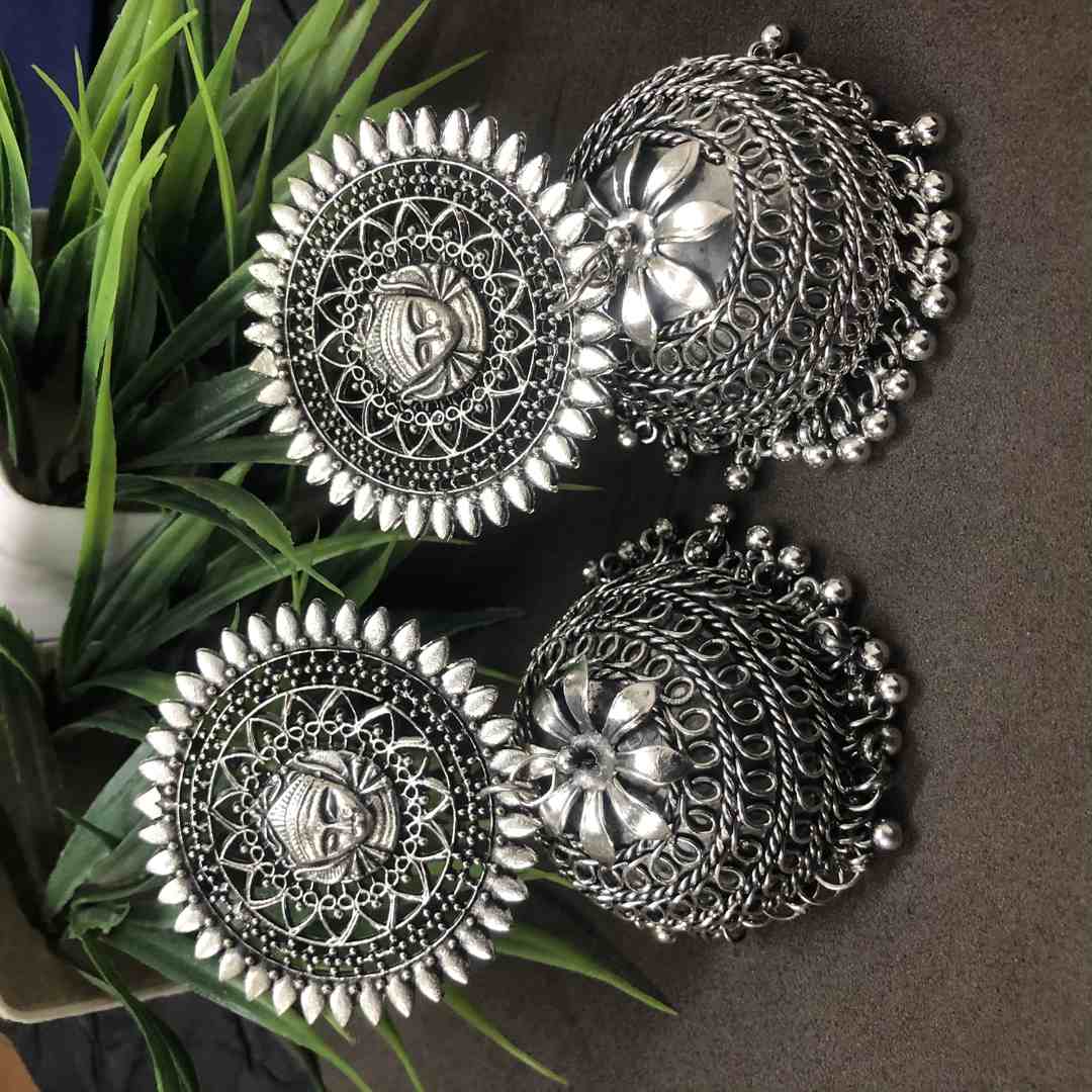 LARQ JEWELS Durga Black Metal Indian Traditional  Oxidised Jhumka Earrings