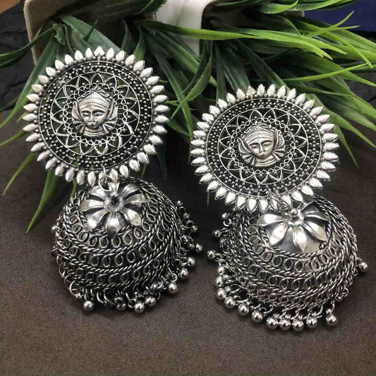 LARQ JEWELS Durga Black Metal Indian Traditional  Oxidised Jhumka Earrings