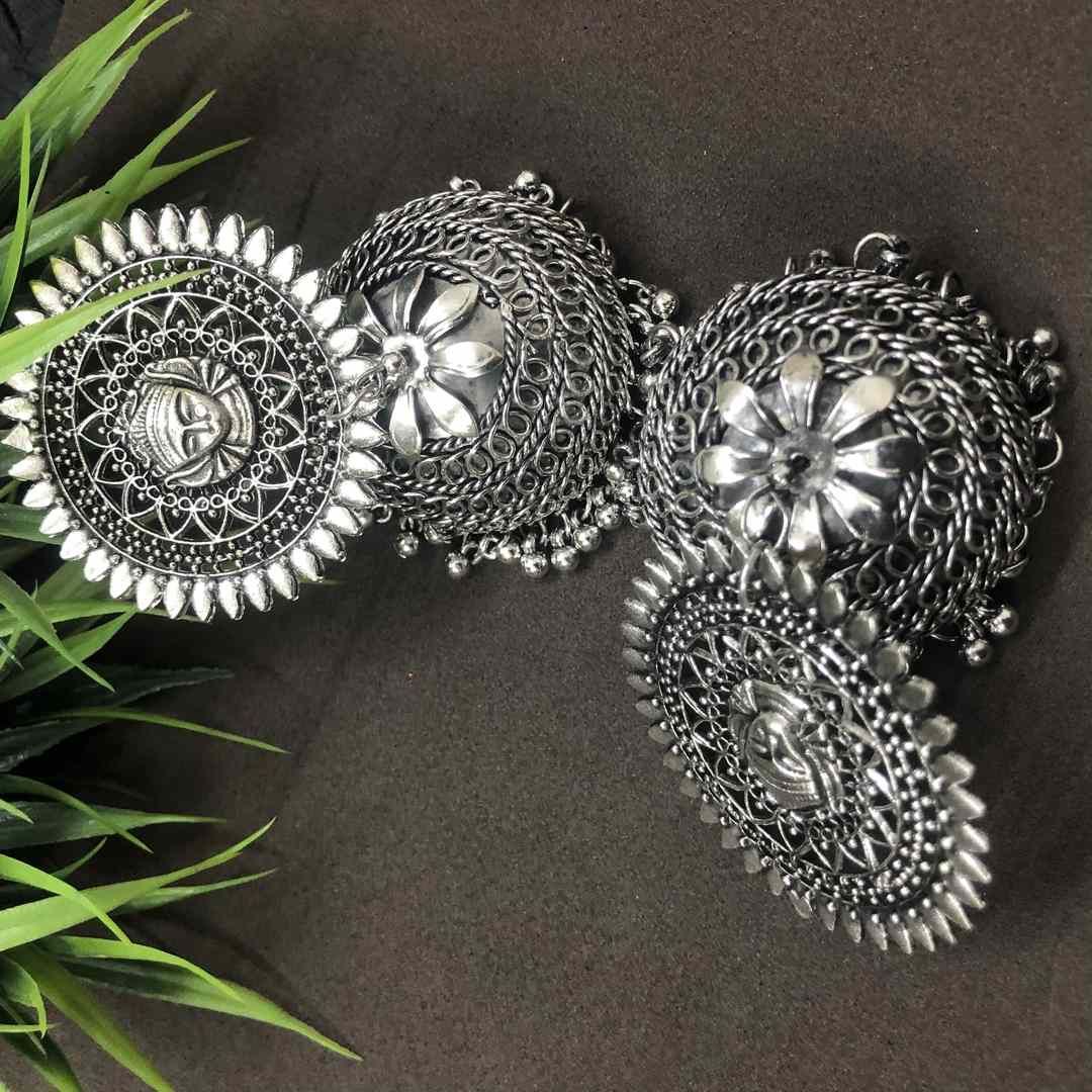 LARQ JEWELS Durga Black Metal Indian Traditional  Oxidised Jhumka Earrings