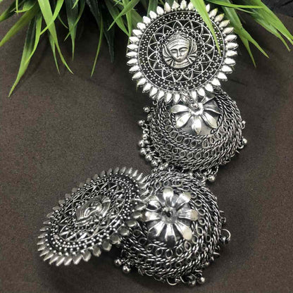LARQ JEWELS Durga Black Metal Indian Traditional  Oxidised Jhumka Earrings