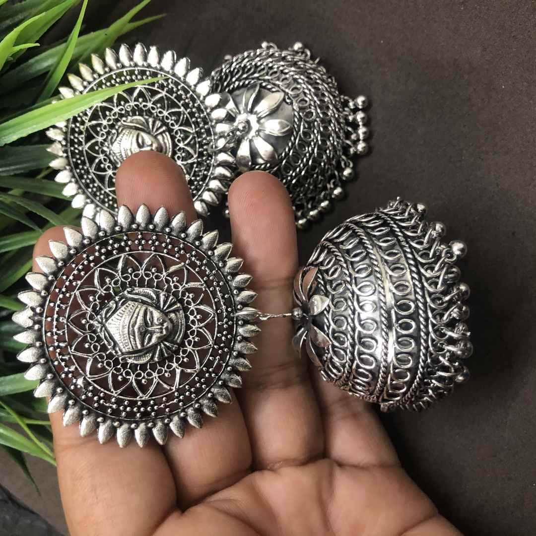 LARQ JEWELS Durga Black Metal Indian Traditional  Oxidised Jhumka Earrings