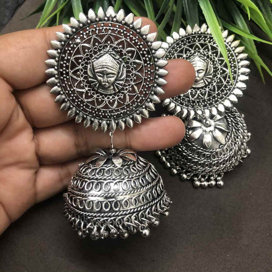 LARQ JEWELS Durga Black Metal Indian Traditional  Oxidised Jhumka Earrings