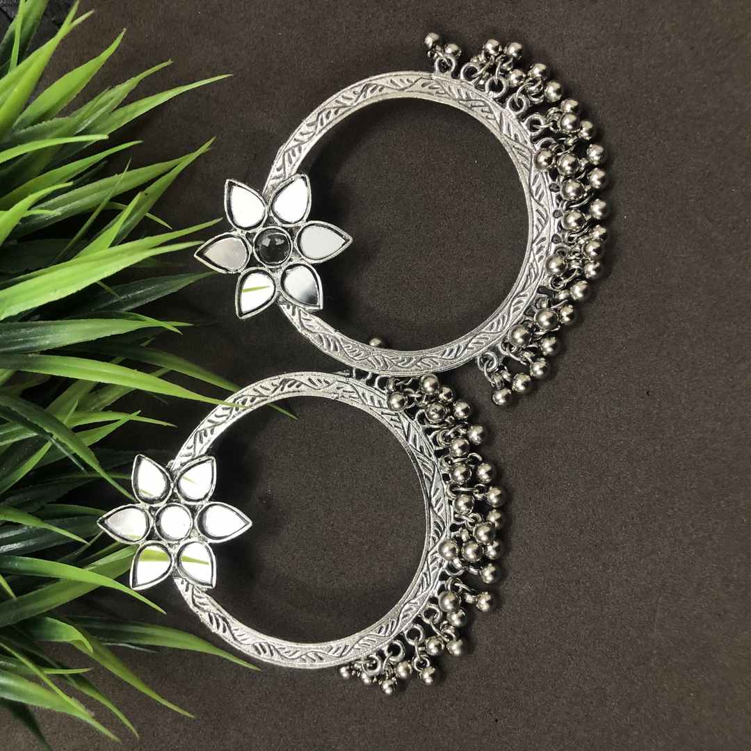 LARQ JEWELS Handmade Rajasthani Oxidised Silver Dangle &amp; Drop Earrings Jewellery- SILVER