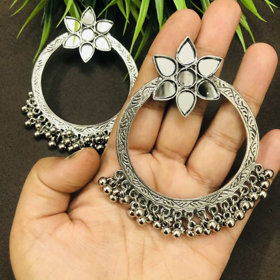 LARQ JEWELS Handmade Rajasthani Oxidised Silver Dangle &amp; Drop Earrings Jewellery- SILVER