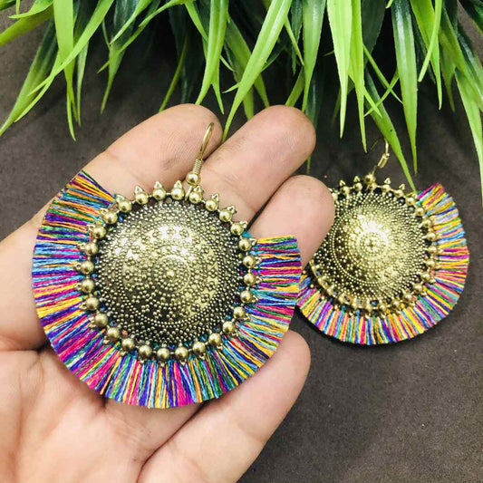 LARQ JEWELS Moonshape Chandbali Multicolor Thread Tassel Earrings