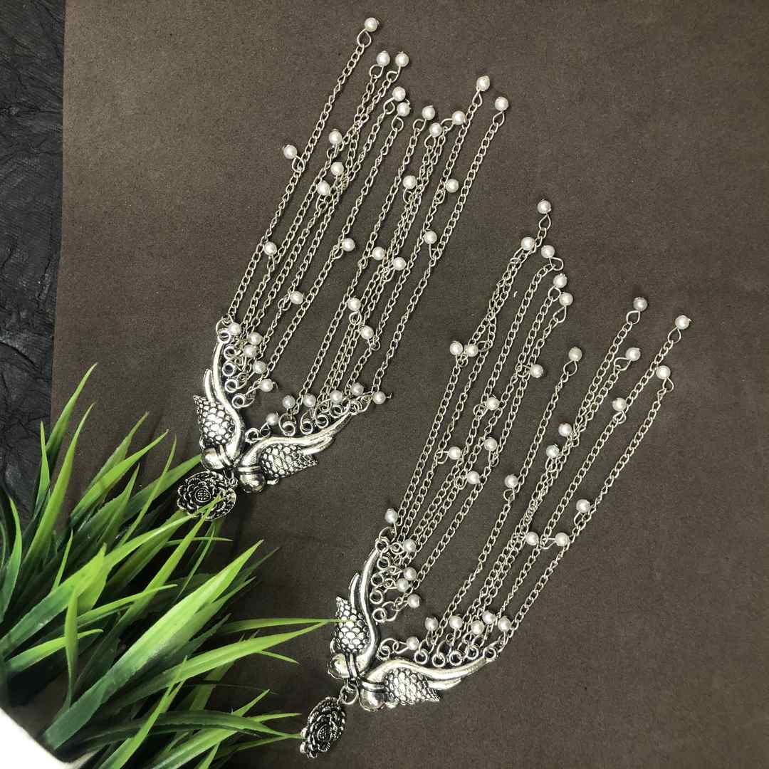LARQ JEWELS Tribal Antique Oxidised Silver Look Alike Peacock Dangle Drop Earrings