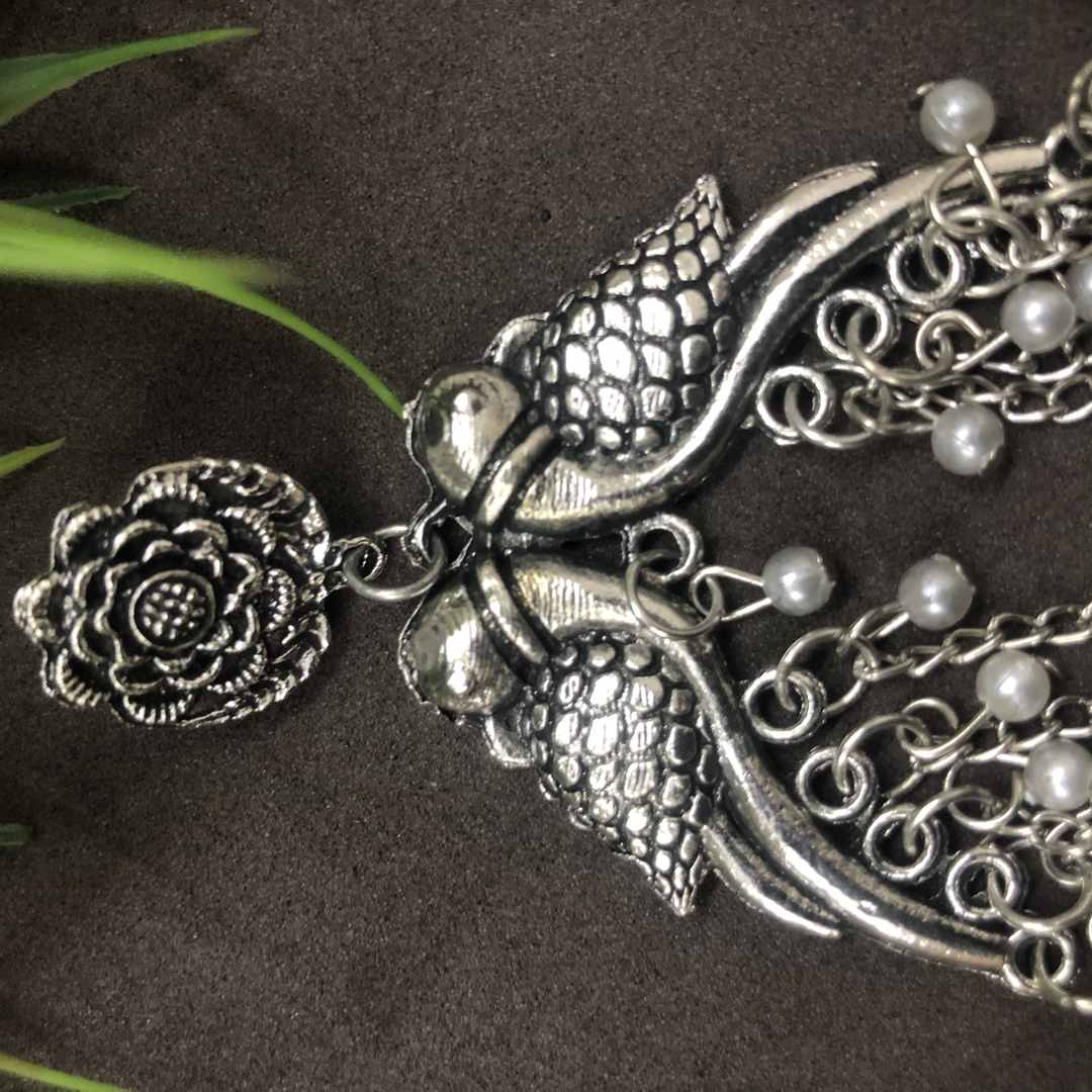 LARQ JEWELS Tribal Antique Oxidised Silver Look Alike Peacock Dangle Drop Earrings