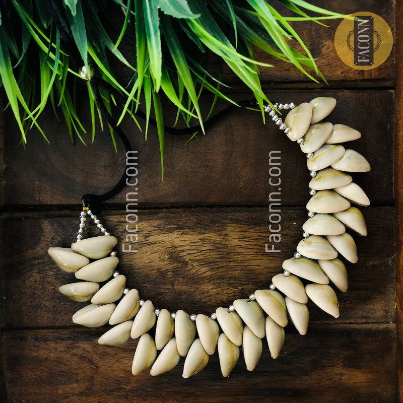 LARQ JEWELS Afghani  Shell Beads Silver Choker with Earrings