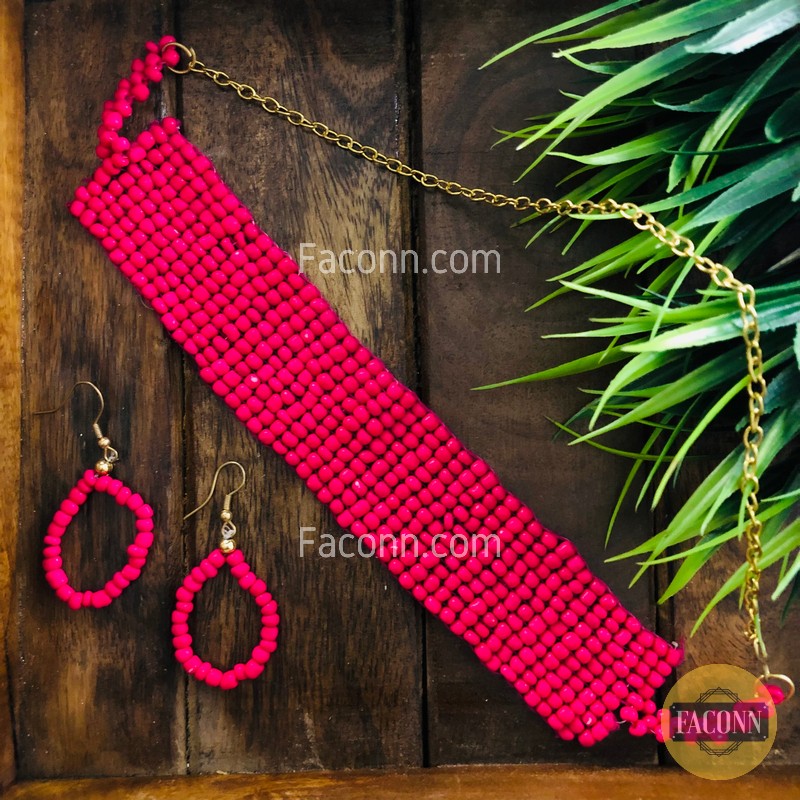 LARQ JEWELS Handmade Beaded Indian Fashion Jewellery Pink