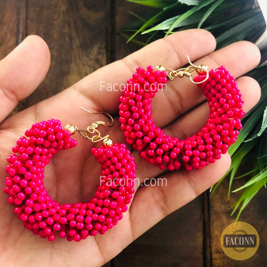 LARQ JEWELS Seed Bead Embellished Hoop Earrings Pink