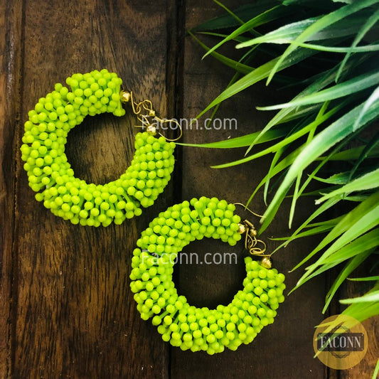 LARQ JEWELS Seed Bead Embellished Hoop Earrings Green
