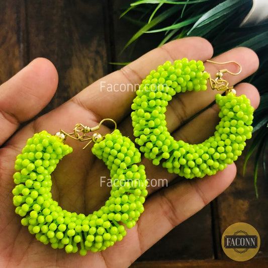 LARQ JEWELS Seed Bead Embellished Hoop Earrings Green