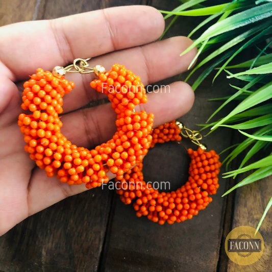 LARQ JEWELS Seed Bead Embellished Hoop Earrings Orange