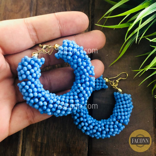 LARQ JEWELS Seed Bead Embellished Hoop Earrings Blue