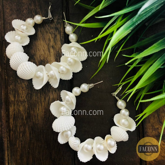LARQ JEWELS Big Pearl Sea Shell Trendy Earrings