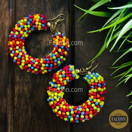 LARQ JEWELS Seed Bead Embellished Hoop Earrings Multicolor