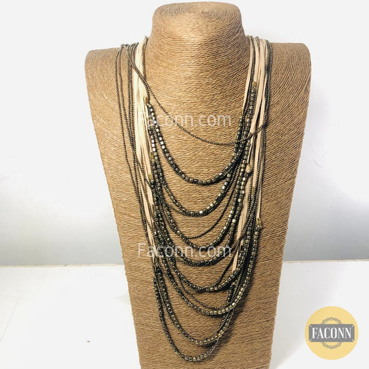 LARQ JEWELS Tibetan Black Alloy Multi-Strand Necklace