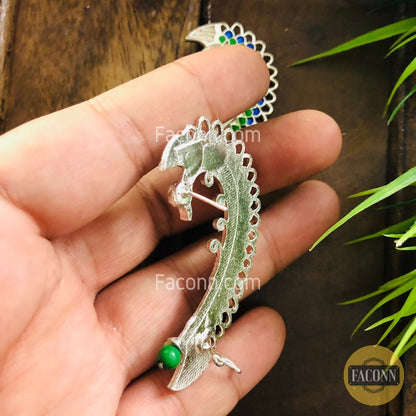 LARQ JEWELS Multicolor Peacock Styled Earcuff with Green pearl Pair