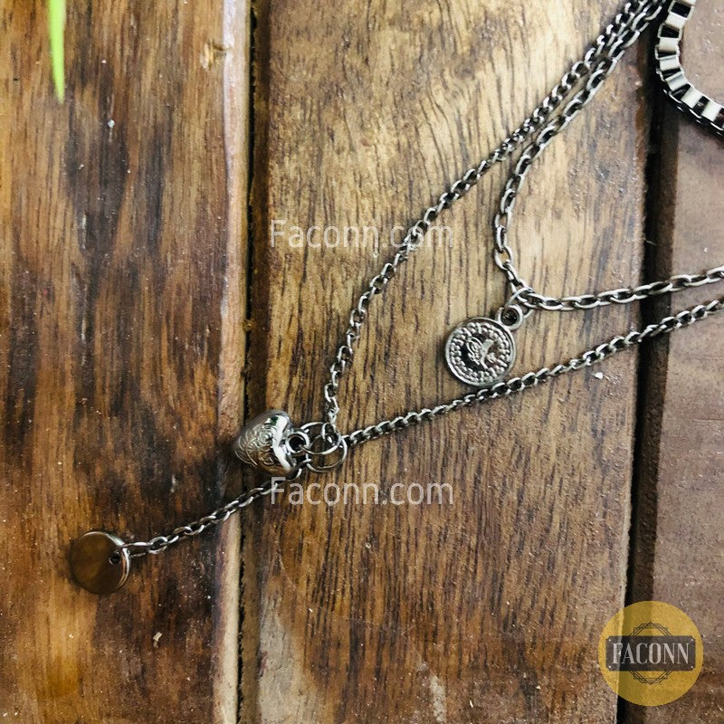 LARQ JEWELS Black Metal Multilayer Heart and Coin chain Necklace