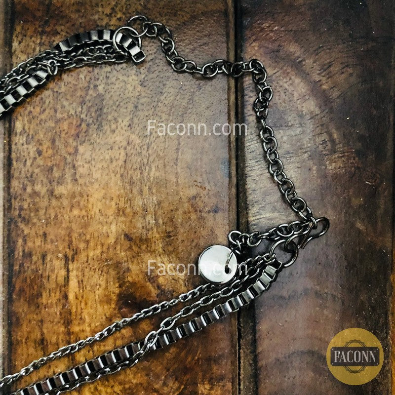 LARQ JEWELS Black Metal Multilayer Heart and Coin chain Necklace