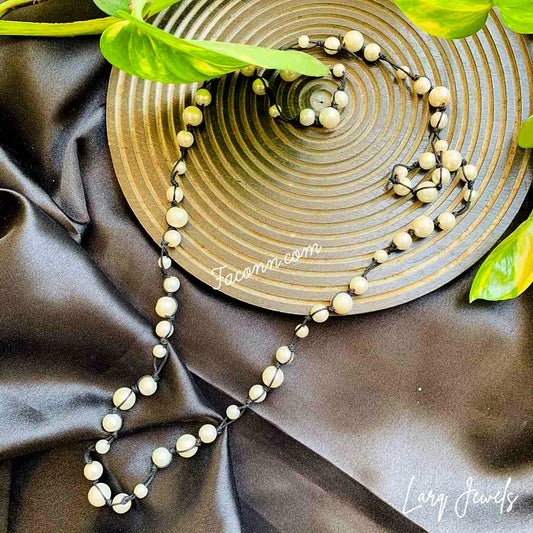 LARQ JEWELS Handmade Golden White Pearl Multi Strand Necklace