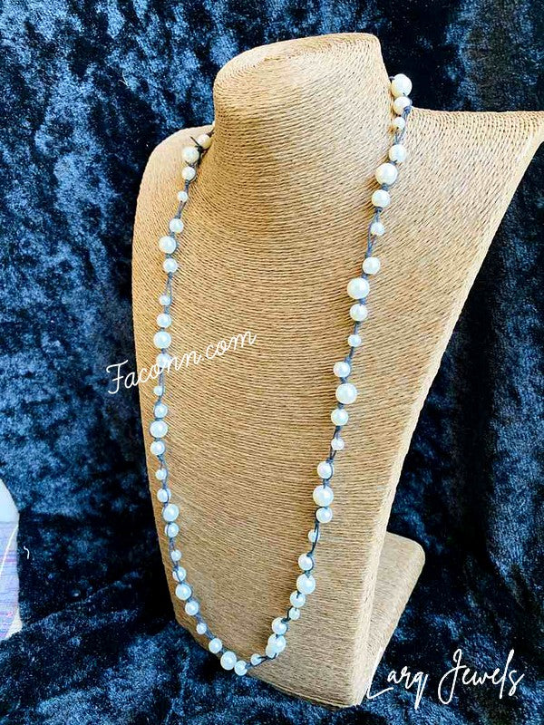 LARQ JEWELS Handmade Golden White Pearl Multi Strand Necklace