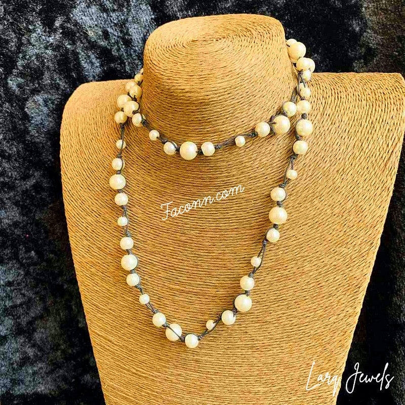 LARQ JEWELS Handmade Golden White Pearl Multi Strand Necklace