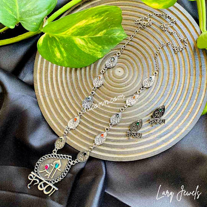 LARQ JEWELS Oxidized Silver Afghani Radha Krishna Temple Necklace